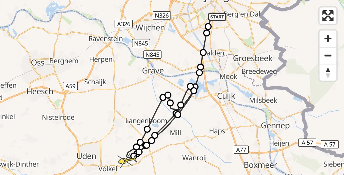 Routekaart van de vlucht: Lifeliner 3 naar Vliegbasis Volkel, Sint Jacobslaan