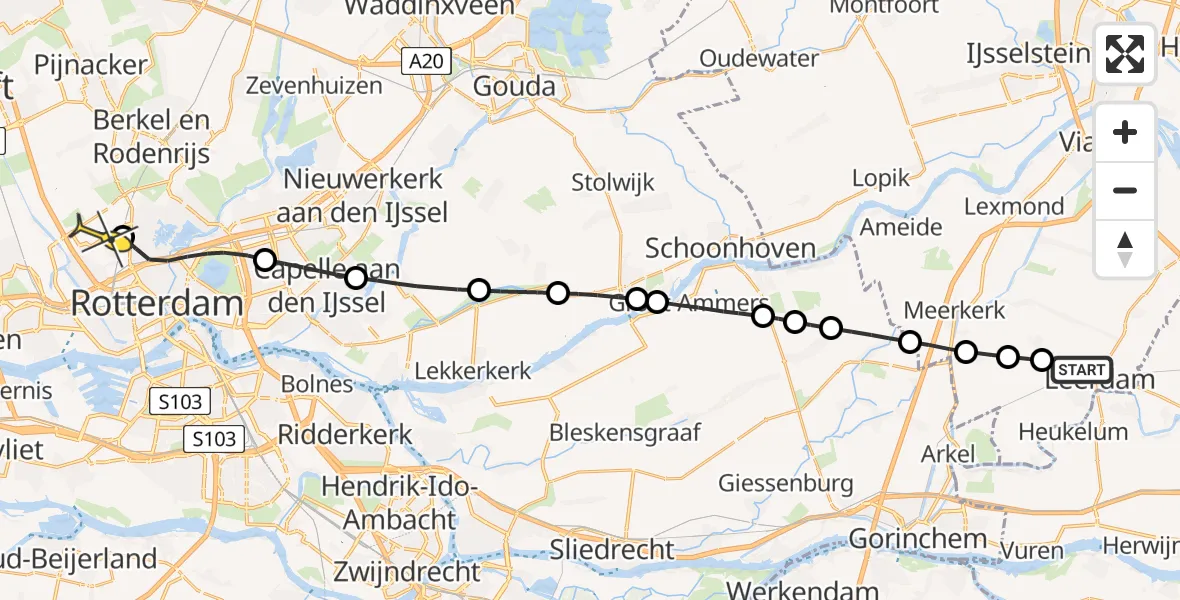 Routekaart van de vlucht: Lifeliner 2 naar Rotterdam The Hague Airport, Bruininxdeelse Kade