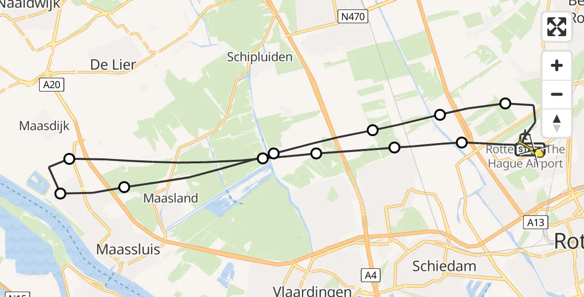 Routekaart van de vlucht: Lifeliner 2 naar Rotterdam The Hague Airport, Delftweg