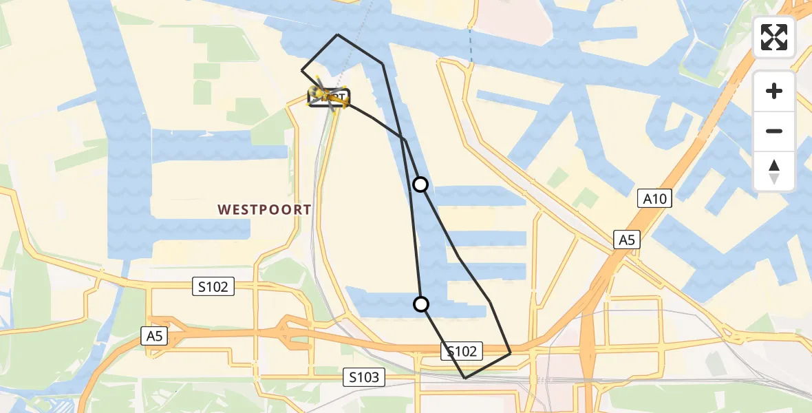 Vluchtroute Traumahelikopter van Amsterdam Heliport naar Amsterdam Heliport