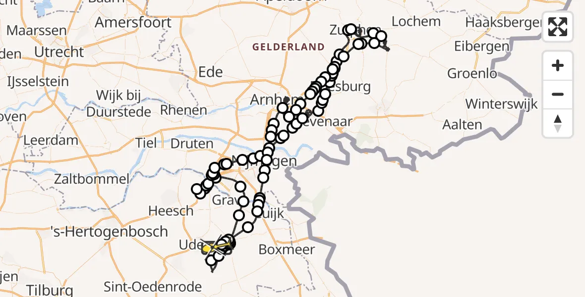 Routekaart van de vlucht: Politieheli naar Vliegbasis Volkel, Rondweg Volkel