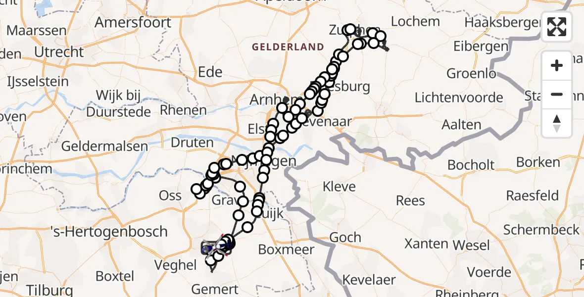 Vluchtroute Politiehelikopter van Vliegbasis Volkel naar Vliegbasis Volkel