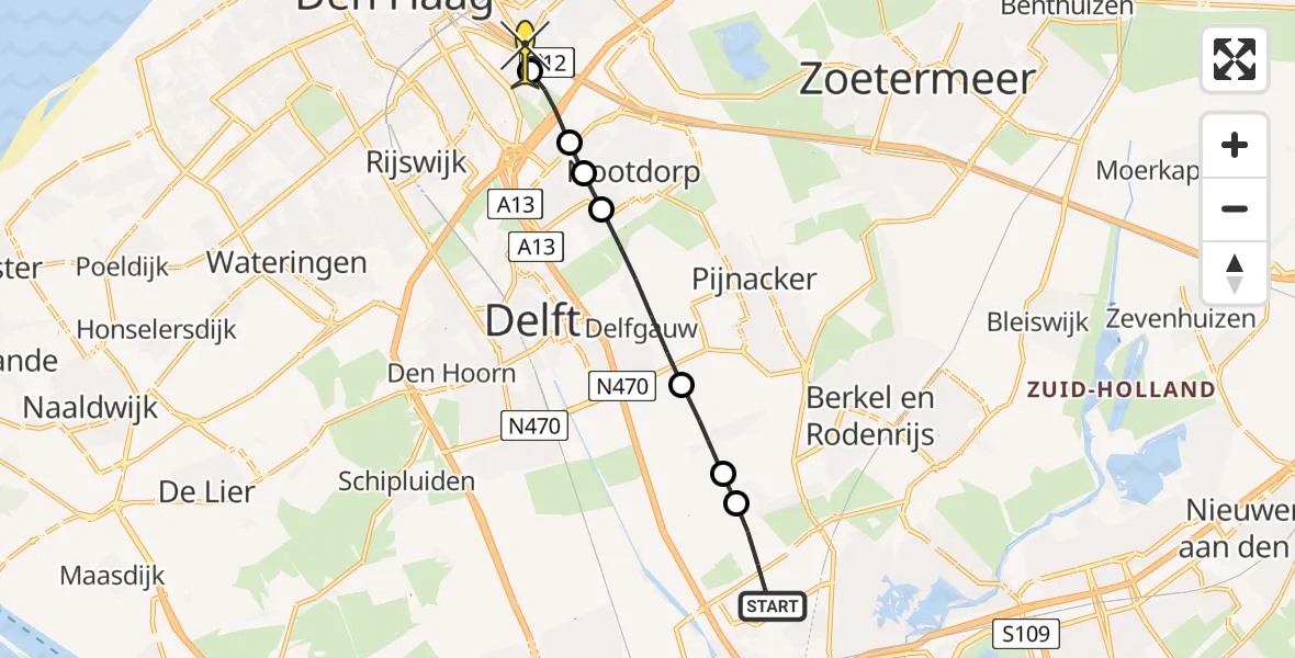 Routekaart van de vlucht: Lifeliner 2 naar Voorburg, Hofweg