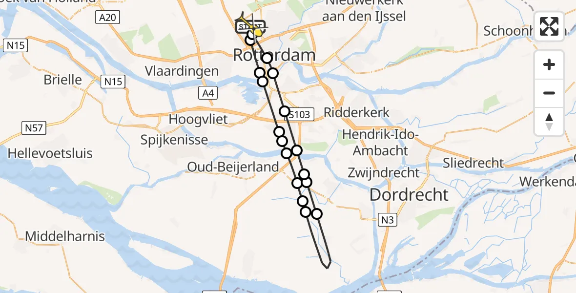 Routekaart van de vlucht: Lifeliner 2 naar Rotterdam The Hague Airport, Deelenpad