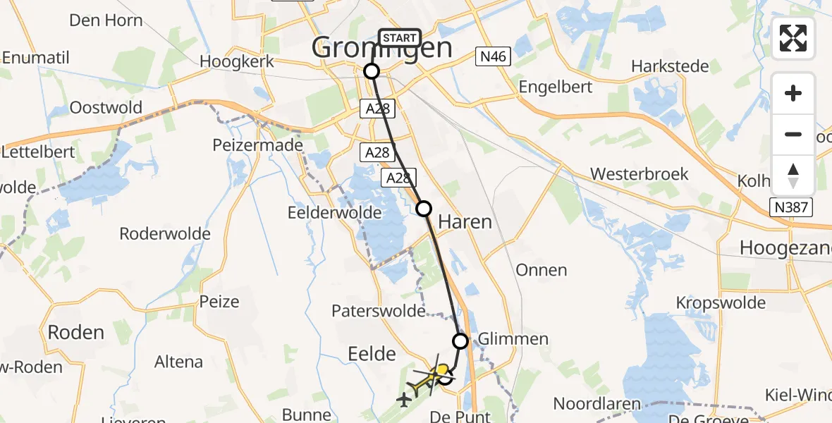 Routekaart van de vlucht: Lifeliner 4 naar Groningen Airport Eelde, Poortweg