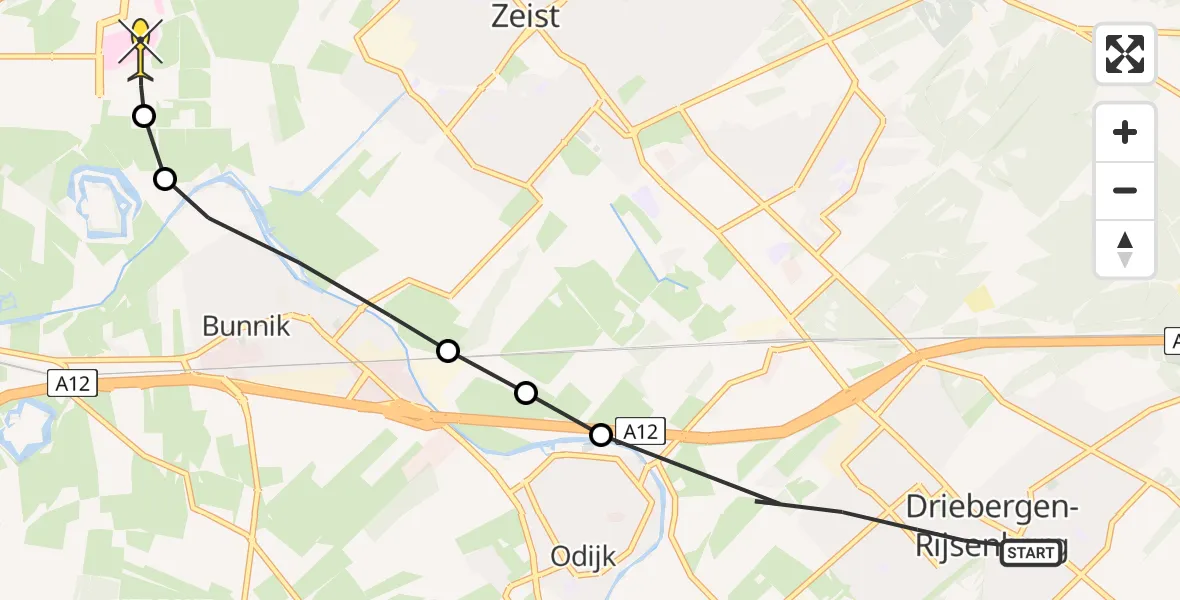 Routekaart van de vlucht: Lifeliner 3 naar Universitair Medisch Centrum Utrecht, Damhertlaan