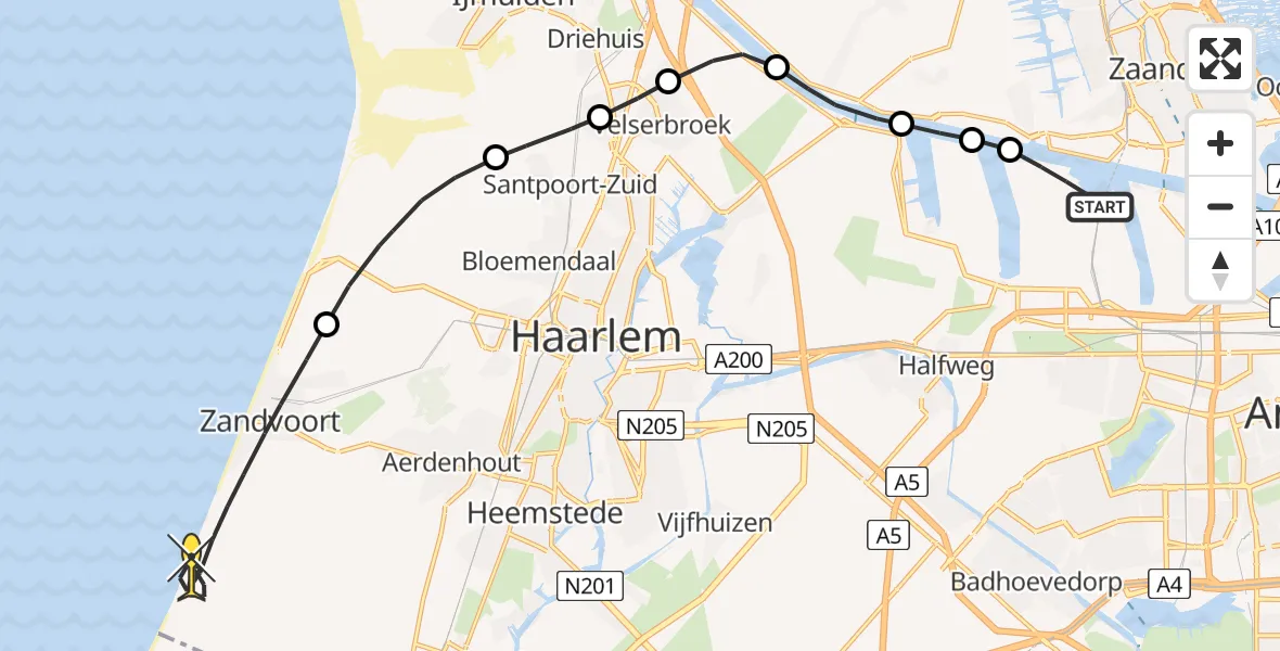 Routekaart van de vlucht: Lifeliner 1 naar Zandvoort, Siciliëweg