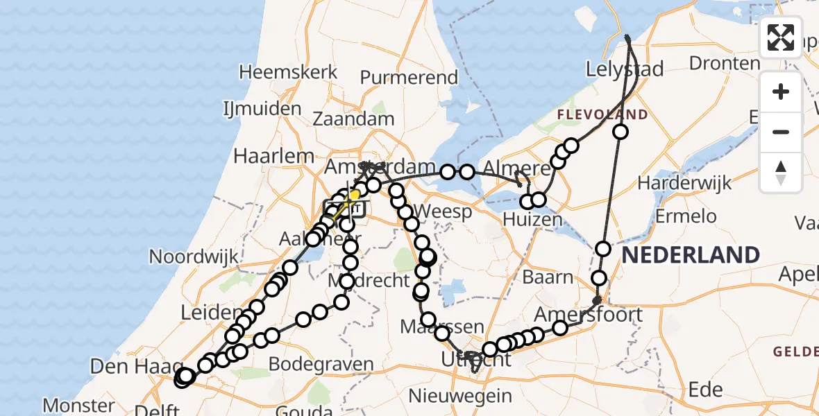 Vluchtroute Politiehelikopter van Schiphol naar Schiphol