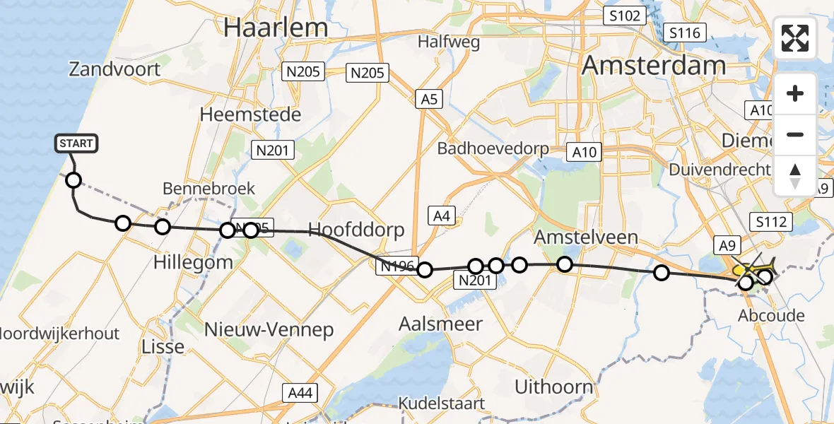 Routekaart van de vlucht: Lifeliner 1 naar Academisch Medisch Centrum (AMC), Vlak van Deklerk