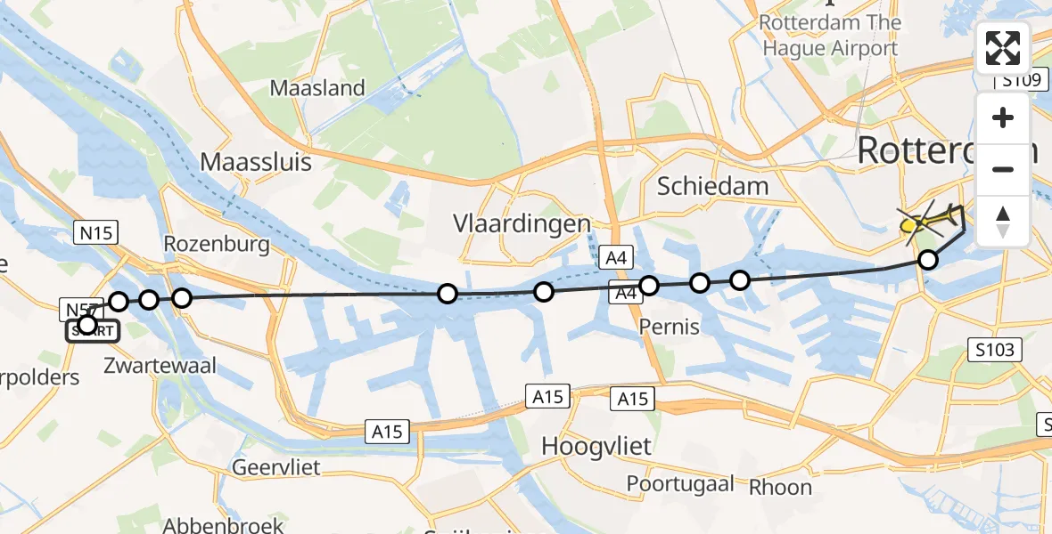 Routekaart van de vlucht: Lifeliner 2 naar Erasmus MC, Buitengronden