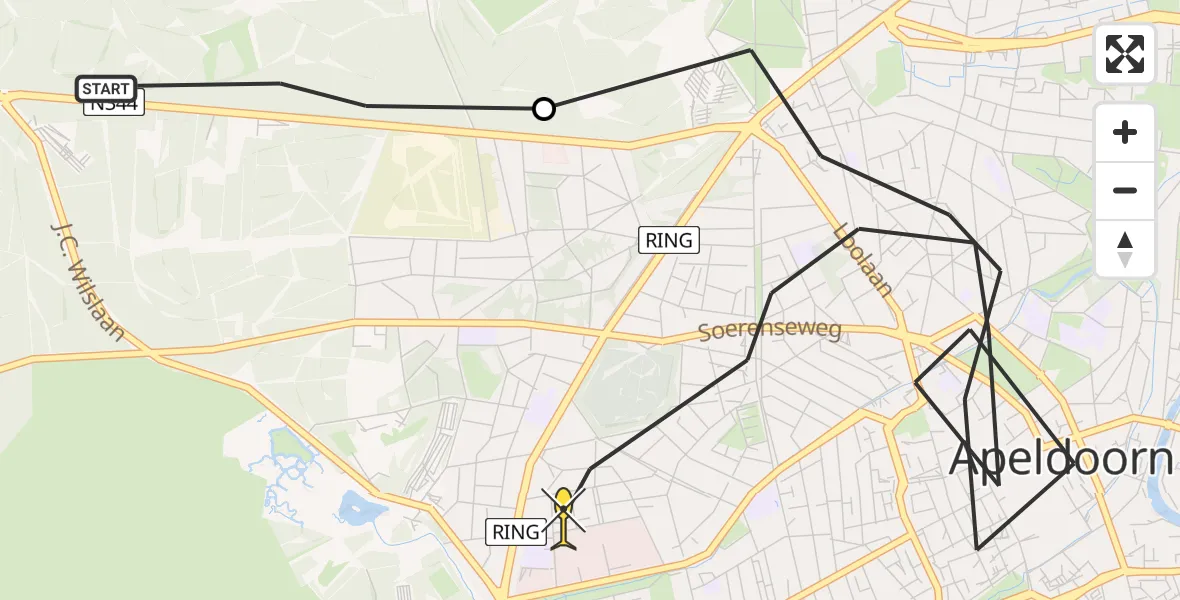 Routekaart van de vlucht: Politieheli naar Apeldoorn, Juniperlaan