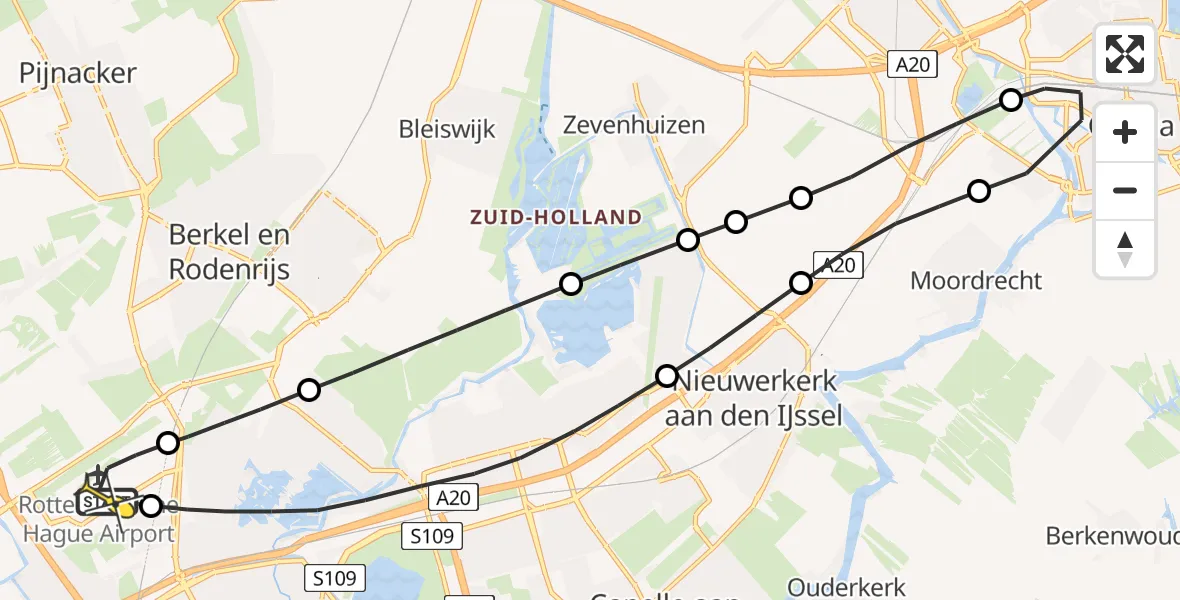 Routekaart van de vlucht: Lifeliner 2 naar Rotterdam The Hague Airport, Bovendijk