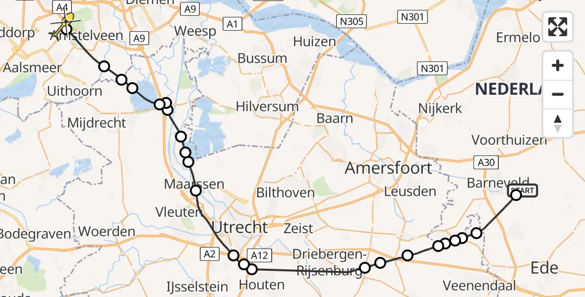 Routekaart van de vlucht: Politieheli naar Schiphol, Zeggelaarsweg