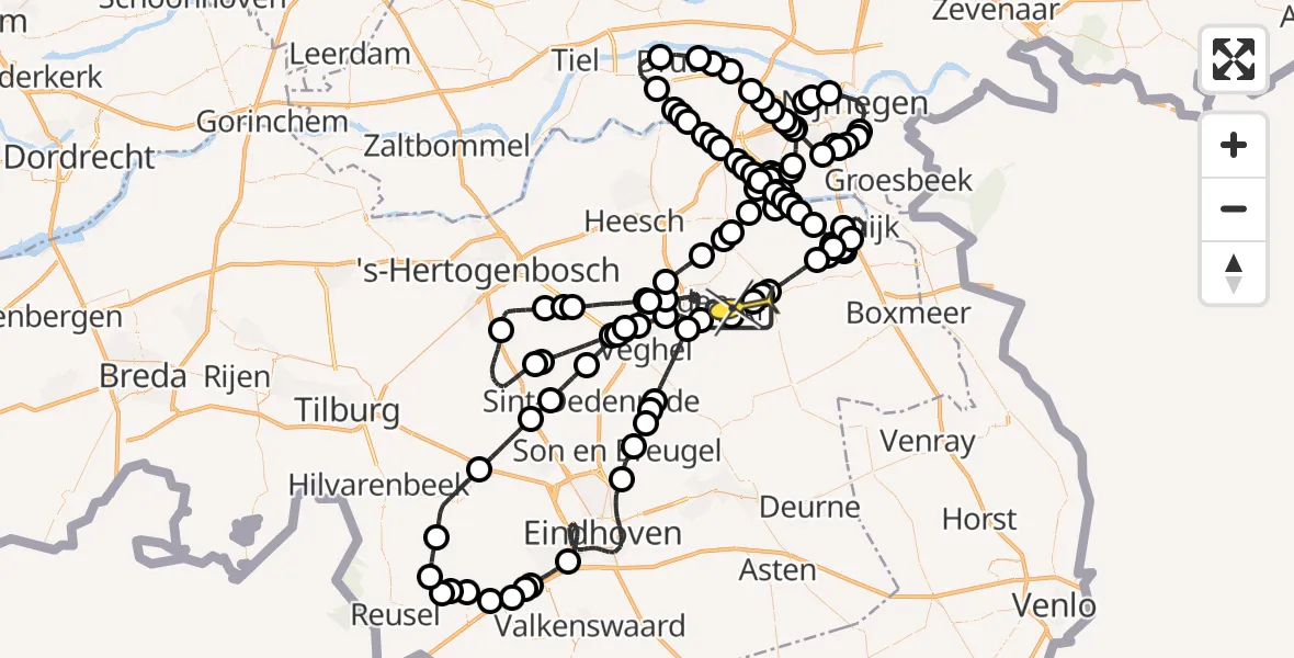 Routekaart van de vlucht: Politieheli naar Vliegbasis Volkel, Rouwstraat