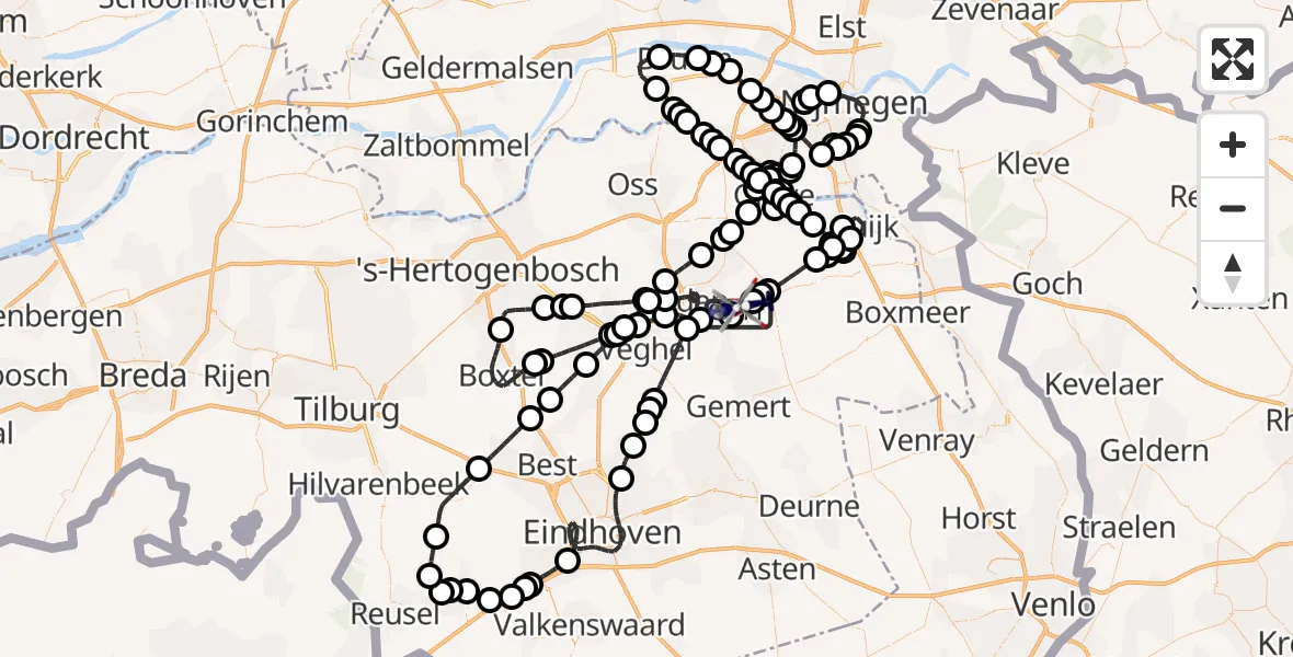 Routekaart van de vlucht: Politiehelikopter naar Vliegbasis Volkel, Rouwstraat