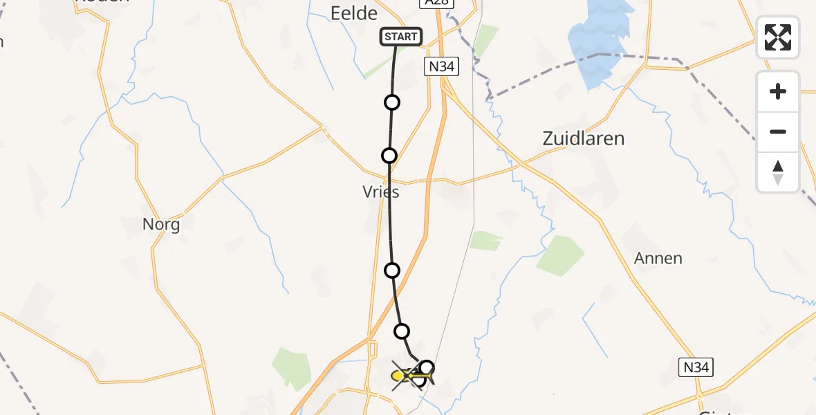 Routekaart van de vlucht: Lifeliner 4 naar Assen, Vissersweg