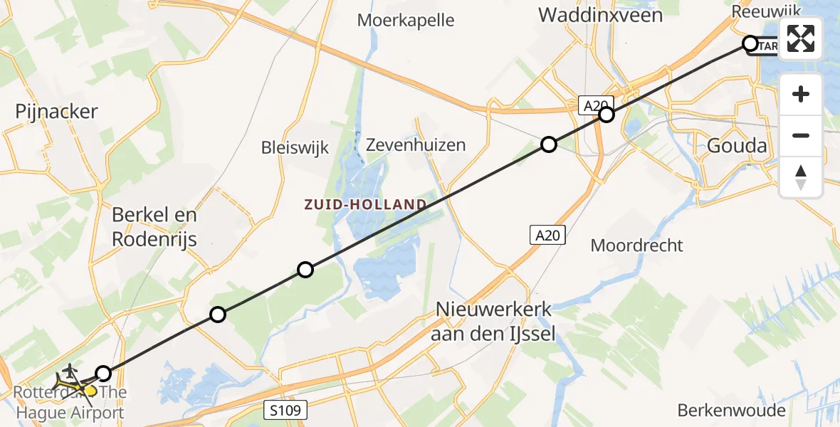 Routekaart van de vlucht: Lifeliner 2 naar Rotterdam The Hague Airport, Rodenburg