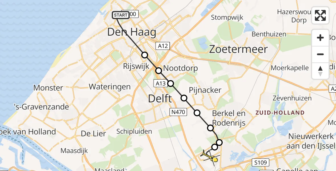 Routekaart van de vlucht: Lifeliner 2 naar Rotterdam The Hague Airport, Haagse Beek