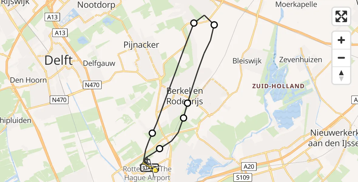 Routekaart van de vlucht: Lifeliner 2 naar Rotterdam The Hague Airport, Oude Bovendijk