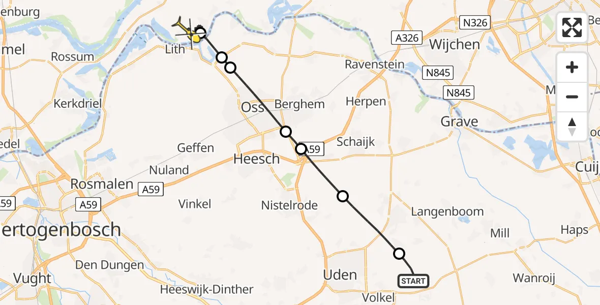 Routekaart van de vlucht: Lifeliner 3 naar Alphen, De Bunders