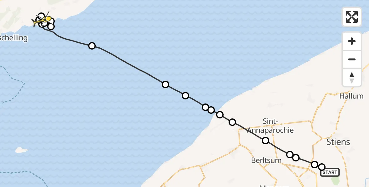 Routekaart van de vlucht: Ambulanceheli naar Striep, Nijlânsdyk