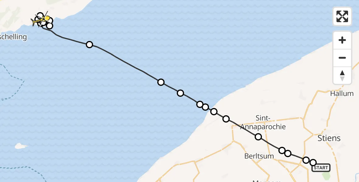Routekaart van de vlucht: Ambulancehelikopter naar Striep, Nijlânsdyk