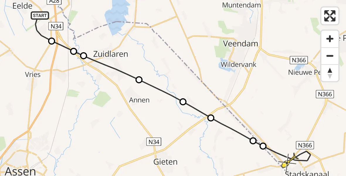 Routekaart van de vlucht: Lifeliner 4 naar Stadskanaal, Moespot