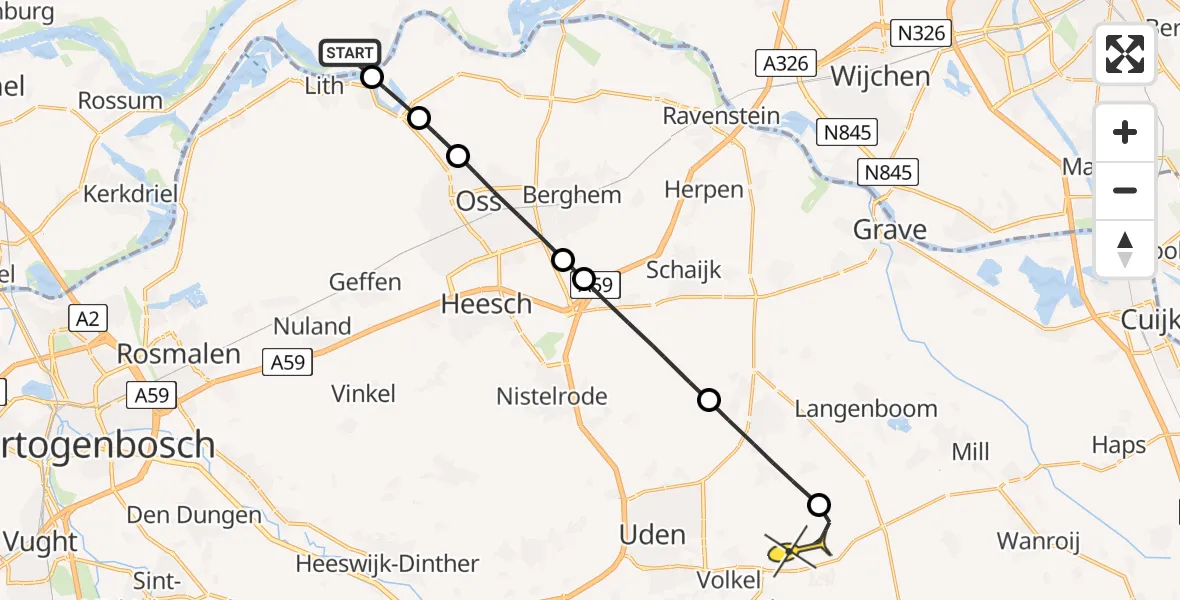 Routekaart van de vlucht: Lifeliner 3 naar Vliegbasis Volkel, Maas