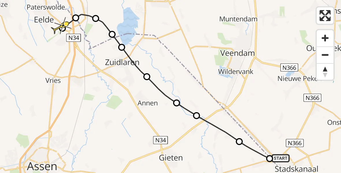 Routekaart van de vlucht: Lifeliner 4 naar Groningen Airport Eelde, Eerste Dwarsdiep