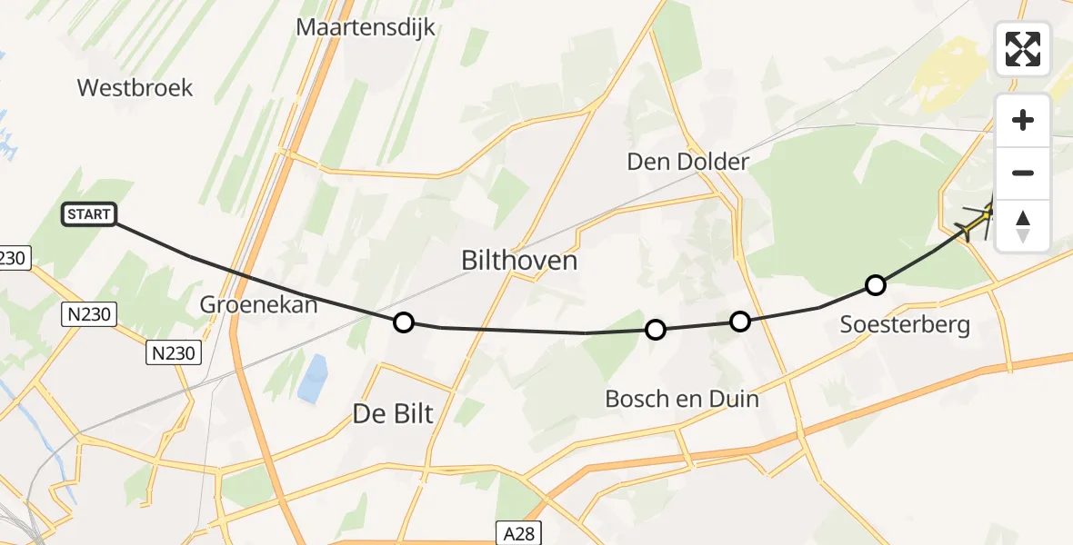 Routekaart van de vlucht: Politieheli naar Soest, Ruigenhoeksedijk