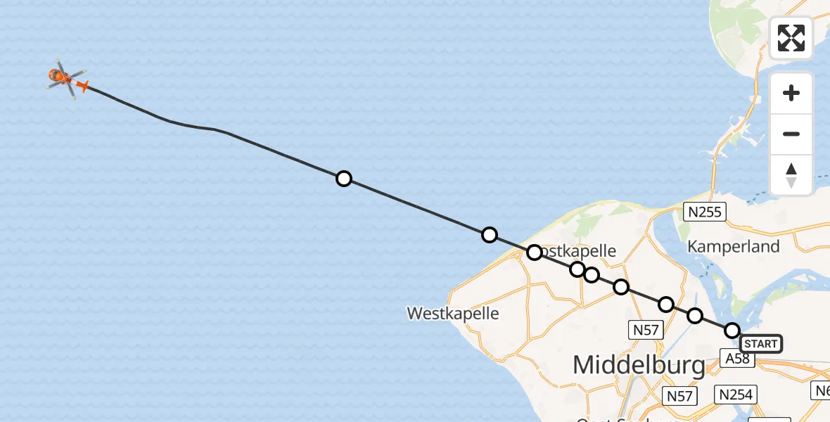 Vluchtroute Kustwachthelikopter Vliegveld Midden-Zeeland - , 12 juni 2024, 08:18