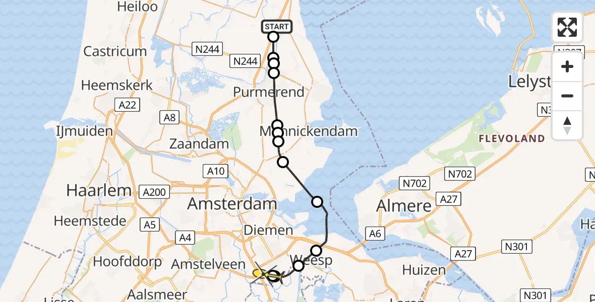 Routekaart van de vlucht: Lifeliner 1 naar Academisch Medisch Centrum (AMC), Weesperweg