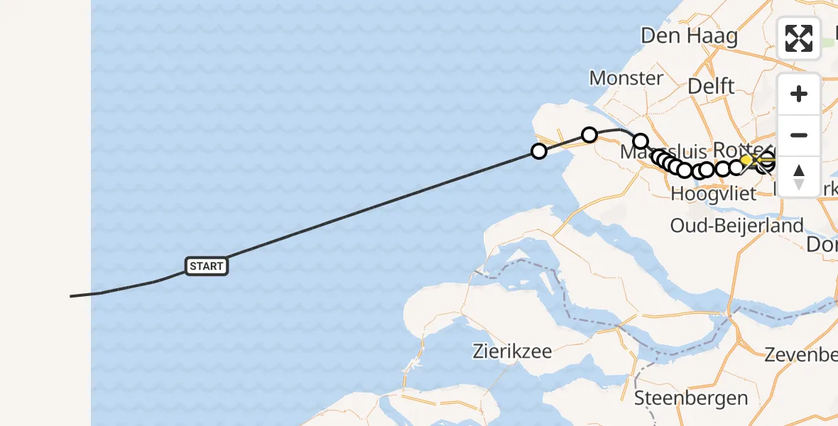 Routekaart van de vlucht: Kustwachthelikopter naar Erasmus MC, Westzeedijk