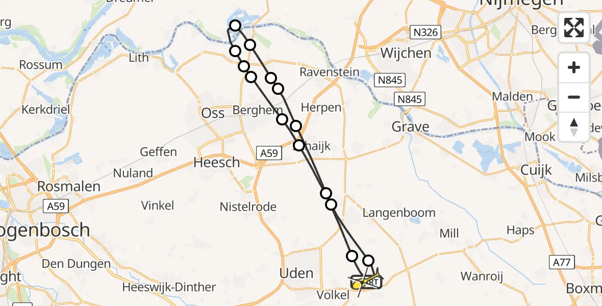 Routekaart van de vlucht: Lifeliner 3 naar Vliegbasis Volkel, Zeelandsedijk