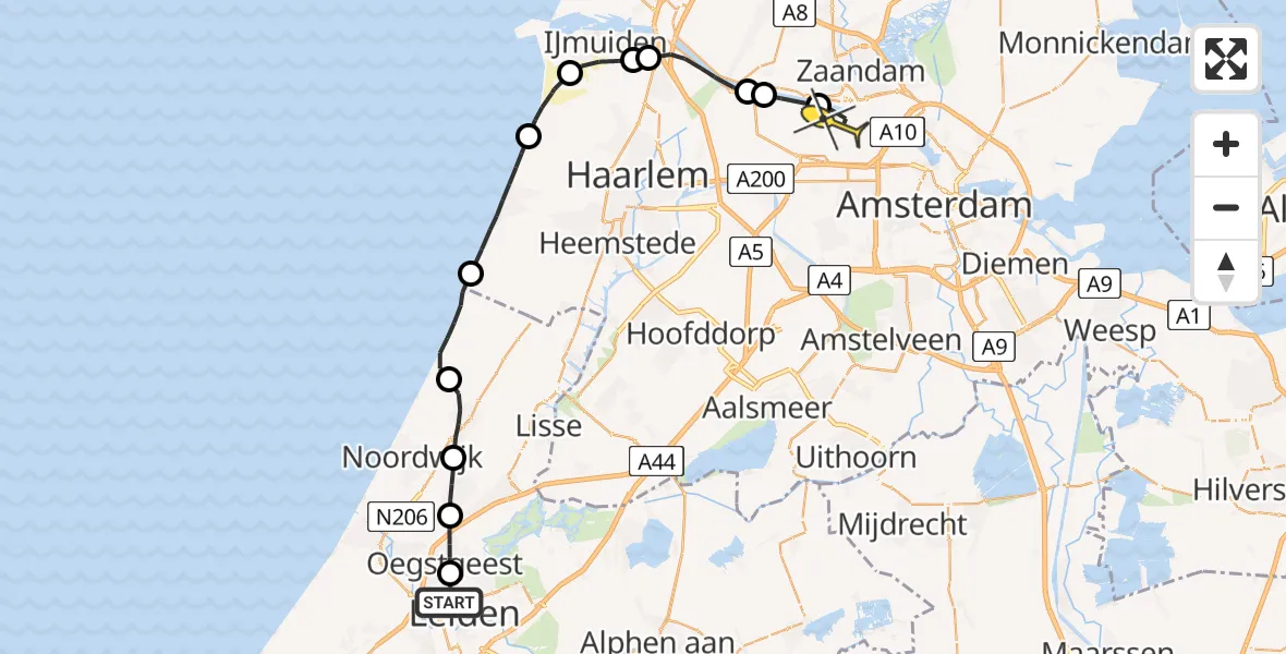 Routekaart van de vlucht: Lifeliner 1 naar Amsterdam Heliport, Albinusdreef