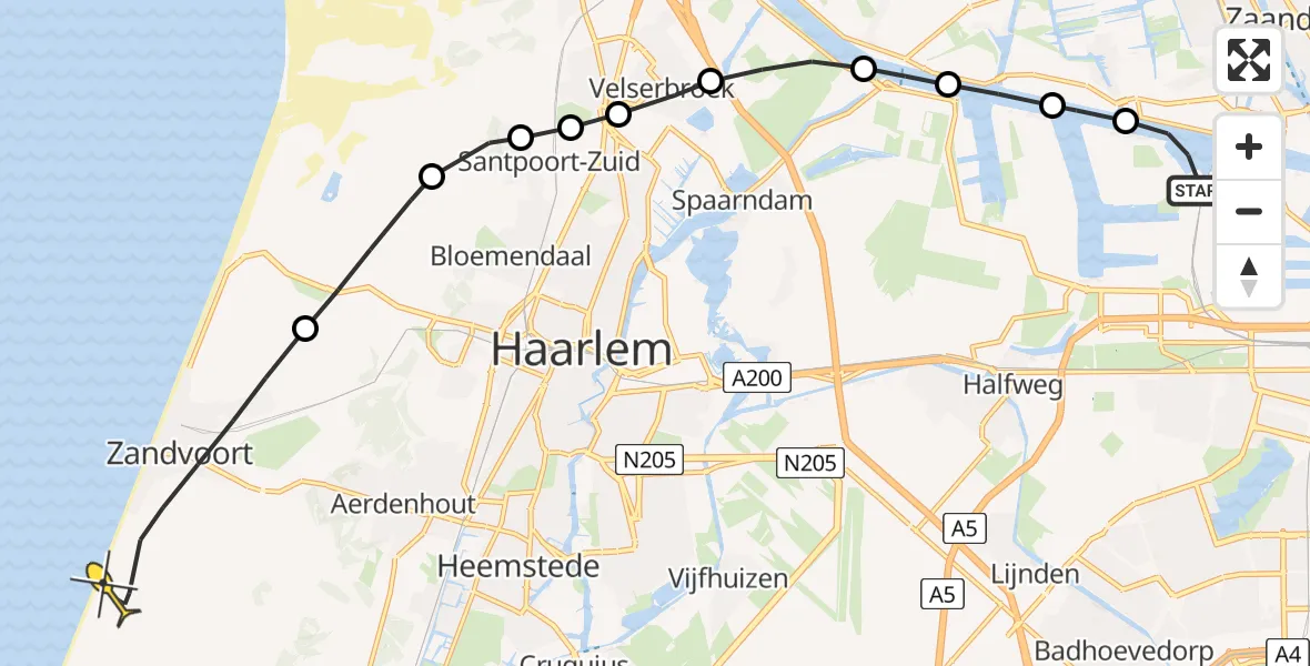 Routekaart van de vlucht: Lifeliner 1 naar Zandvoort, Willem Hooftkade