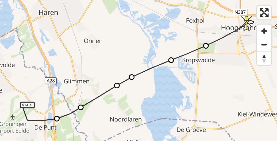 Routekaart van de vlucht: Lifeliner 4 naar Hoogezand, Groningerstraat