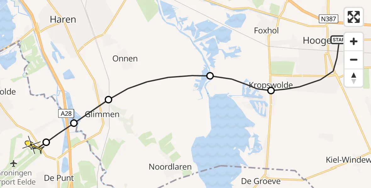 Routekaart van de vlucht: Lifeliner 4 naar Groningen Airport Eelde, Gorecht-Oost