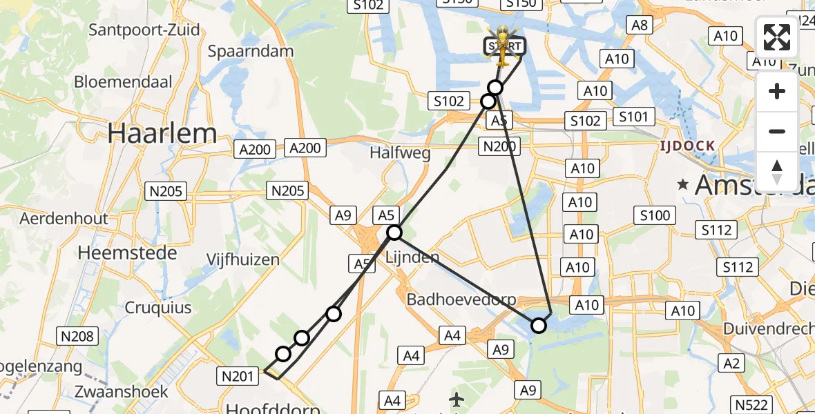 Routekaart van de vlucht: Lifeliner 1 naar Amsterdam Heliport, Lipariweg