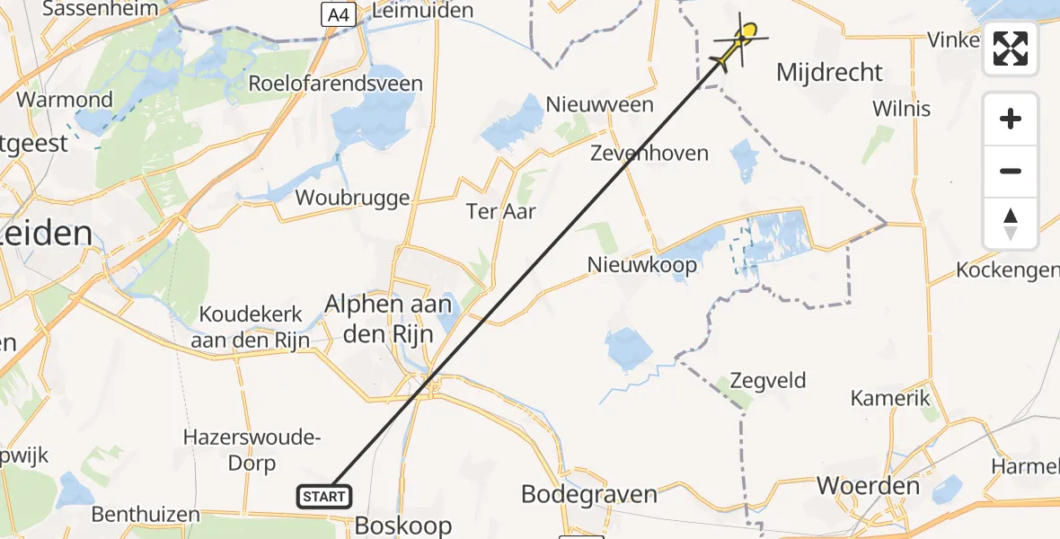 Routekaart van de vlucht: Politiehelikopter naar De Hoef, Oude Spoorbaan