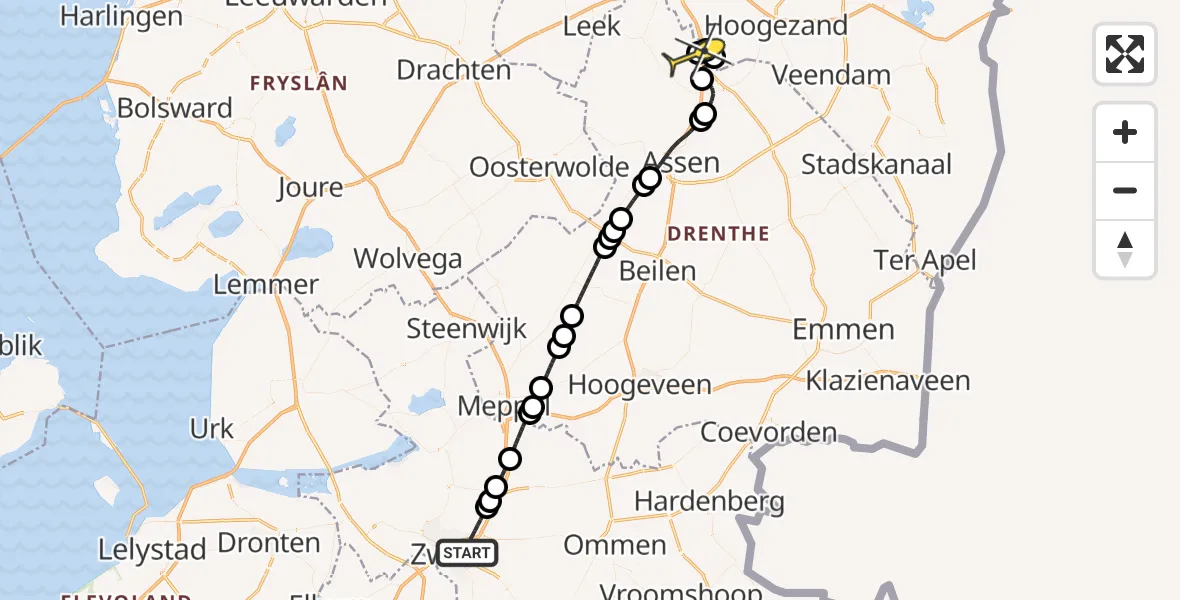 Routekaart van de vlucht: Lifeliner 4 naar Groningen Airport Eelde, Vegtlusterbos