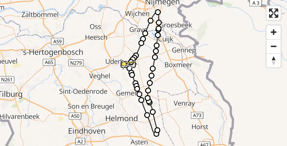 Routekaart van de vlucht: Lifeliner 3 naar Vliegbasis Volkel, Oosterheidestraat