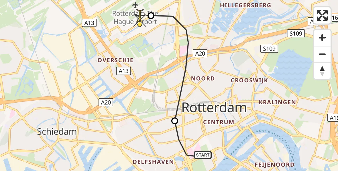 Routekaart van de vlucht: Lifeliner 2 naar Rotterdam The Hague Airport, Mathenesserlaan