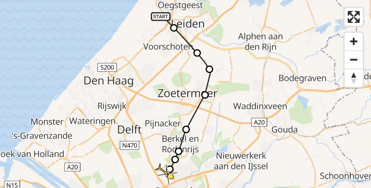 Routekaart van de vlucht: Politieheli naar Rotterdam The Hague Airport, Voorschoterweg