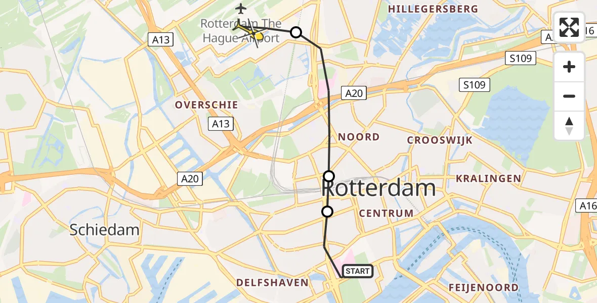 Routekaart van de vlucht: Lifeliner 2 naar Rotterdam The Hague Airport, Volmarijnstraat