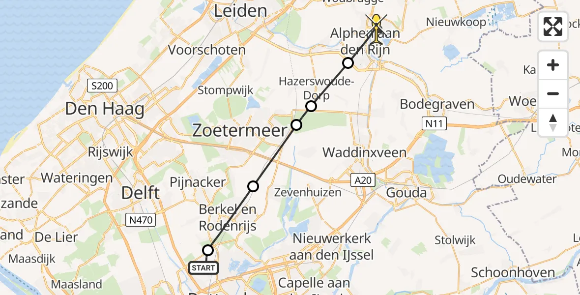 Routekaart van de vlucht: Lifeliner 2 naar Alphen aan den Rijn, Lutonbaan