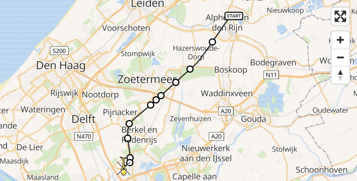 Routekaart van de vlucht: Lifeliner 2 naar Rotterdam The Hague Airport, Prinses Irenelaan