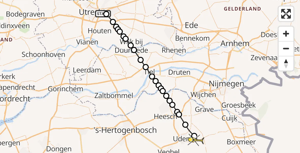 Routekaart van de vlucht: Lifeliner 3 naar Vliegbasis Volkel, Tolakkerlaan