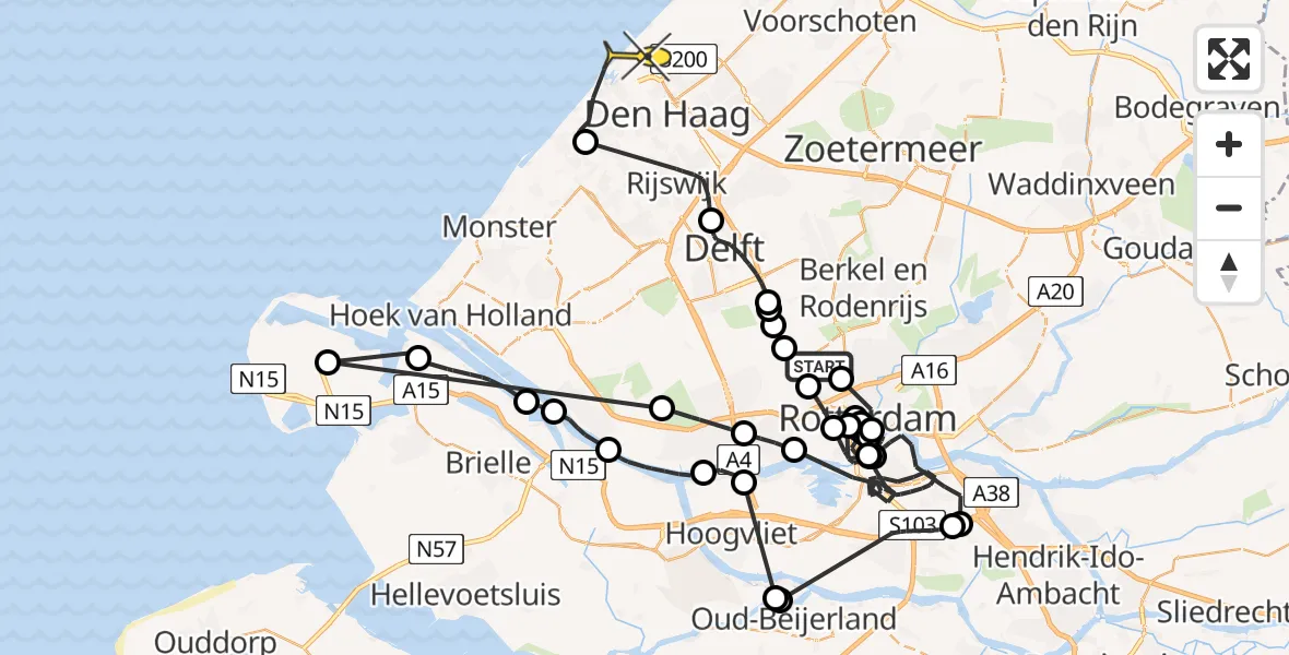 Routekaart van de vlucht: Politieheli naar Den Haag, Goedaerthof