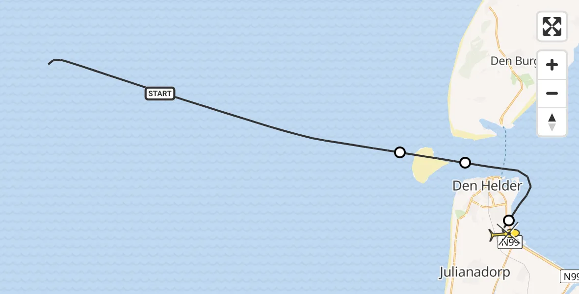 Routekaart van de vlucht: Kustwachthelikopter naar Vliegveld De Kooy, Luchthavenweg